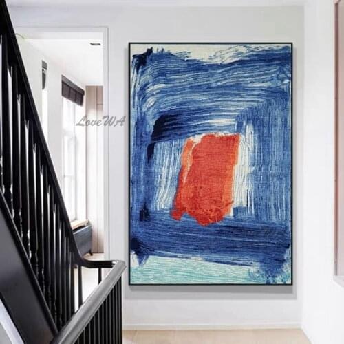 A Cartoon Color Abstract 100% Handpainted Painting With Blue And Red Highlights Modern Painting Canvas Wall Art No Framed