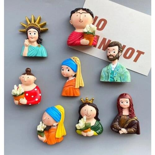Cartoon Character Fridge Magnet Sticker 3d Resin Refrigerator Magnetic Stickers Girl Pearl Earrings Pattern Decor Message Holder