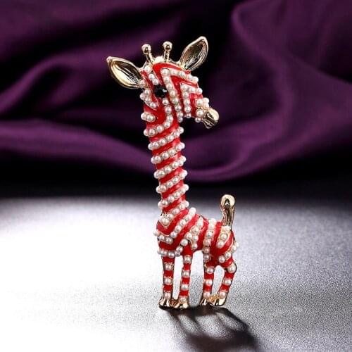 Zlxgirl jewelry red Enamel pearl deer shape Brooches Kids Lady Corsage For Suit Scarf Dress Decoration mens punk scarf pins