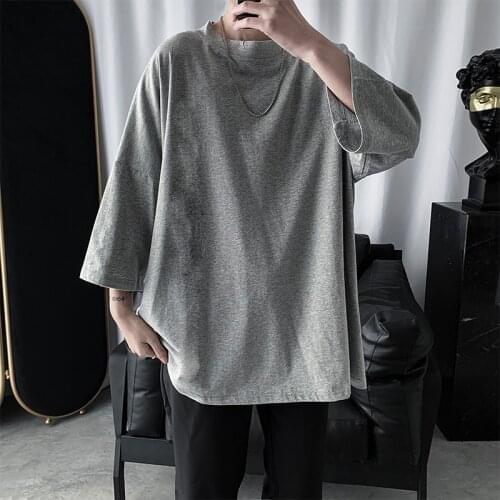 Black Gray Solid Brief Casual Fashion Men T Shirts Long Sleeve 2021 Autumn Spring Clothing Harajuku Loose Studen Top Oversized