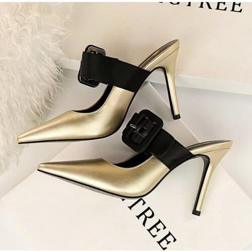 BIGTREE Summer Women 9.5cm Extreme Fetish High Heels Party Slippers Blue Pencil Heels Mules Pointed Toe Prom Slides Female Shoes