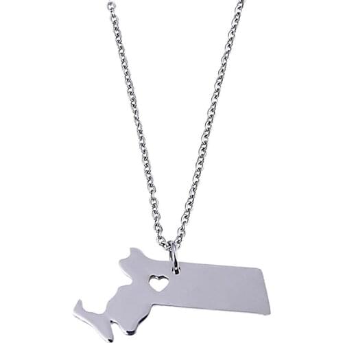 Stainless Steel Silver Color Massachusetts Map Pendant Necklace Trendy Massachusetts Charm Map Jewelry
