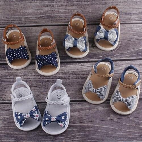New Baby Girl Bowknot Anti-slip Soft Denim Shoes Sandals First Walkers