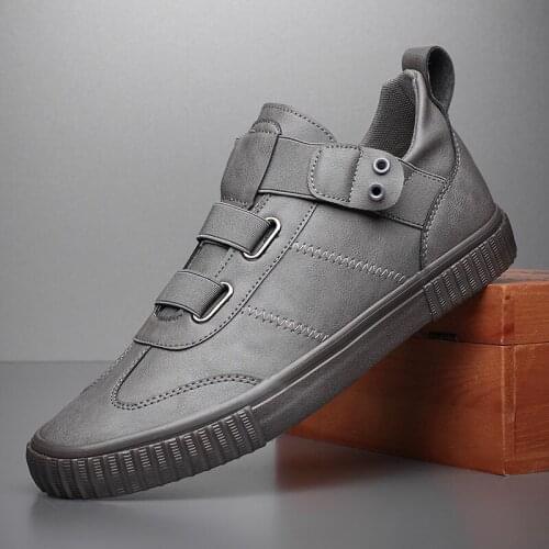 Brand High top Men Shoes Casual Leather Fashion Trendy Black GRAY Brown Flat Shoes for Men Drop Shipping A31-25