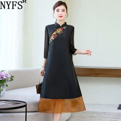 NYFS Autumn Dress 2021 New National style long Dress Loose Vintage large Size Woman Dress Vestidos Robe Elbise M-4XL Size