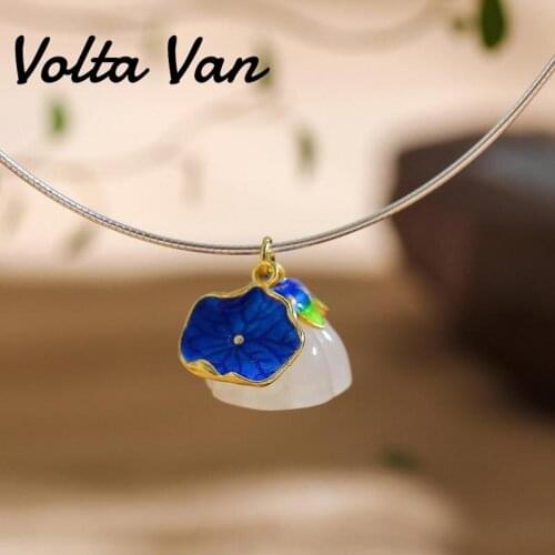 Volta Van Women Pendant Necklaces Natural Jade 925 Sterling Silver Vintage Elegant 2021 New Concise Flower Fashion Necklaces