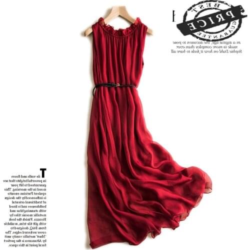 Dress Women Summer 100% Real Silk Dresses Elegant Sleeveless Long Vestidos Female Beach Evening Party Ropa Mujer Dresses