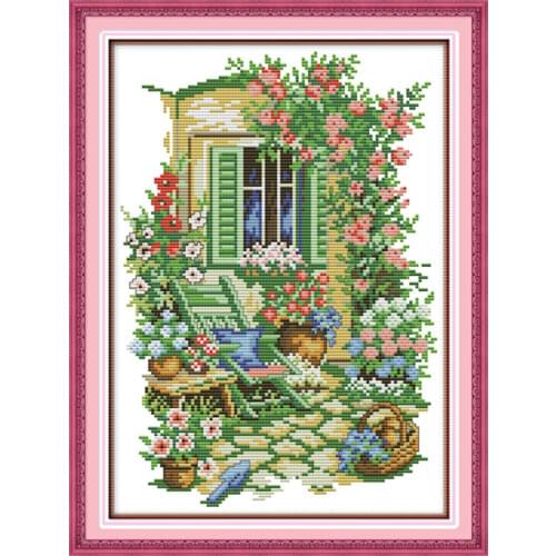 Garden corner cross stitch kit lanscape garden 14ct 11ct count printed canvas stitching embroidery DIY handmade needlework