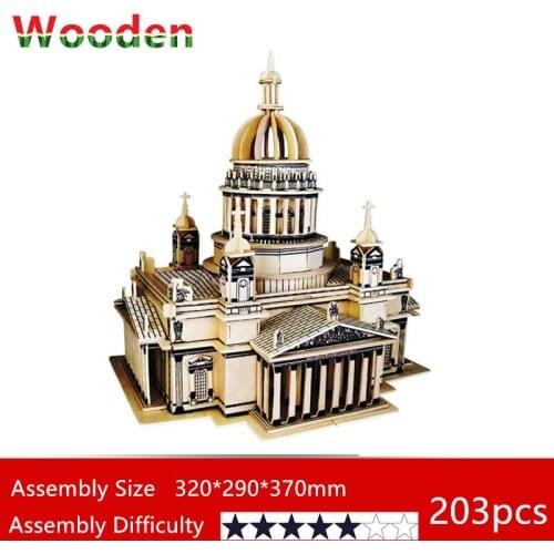 DIY Craft Assembly Construction Sets st. isaacs cathedral Wooden 3D Puzzle Model Architecture Building Toys Teens Adult Jigsaw
