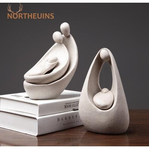 NORTHEUINS Resin Sandstone Creative Abstract Couple Family Figurines Character Statue Simple Decorative For Desktop Home Decor