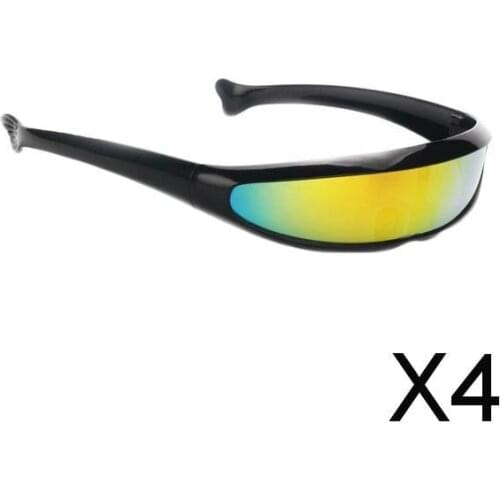 4xFuturistic Narrow Lens Visor Eyewear Sunglasses Black
