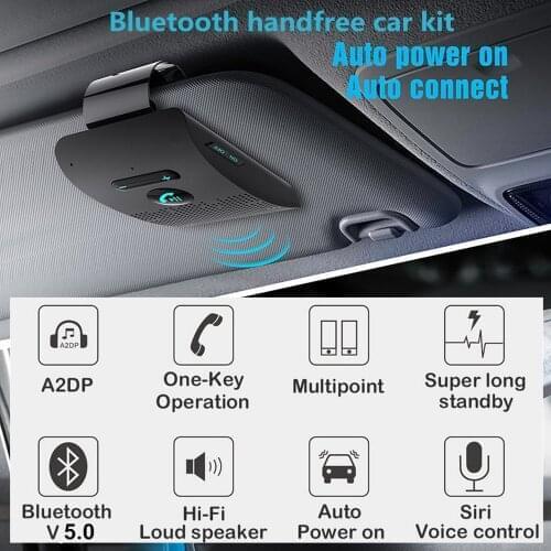 Sun Visor Handsfree Speaker Bluetooth 5.0 Audio Kit Wireless Music Adapter Loudspeaker Support Siri Voice Control for Iphone