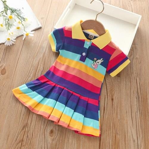 Sunshine Girls Rainbow Stripes Polo Short Dress Kids Summer Casual Clothing Costume New Girl Children Cool Polo Shirts Dresses