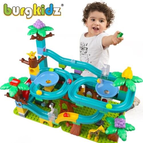 BURGKIDZ STEM Marble Race Run Big Blocks Building Constructor Blocks Funnel Slide Blocks DIY Montessori Toys For Children Girl