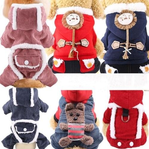 Cartoon Hoodie Printed Cat Pet Dog Jumpsuit Winter Thickening Fleece Warm Puppy Hoodies Cute Floral Edge Clothes for Small Dogs