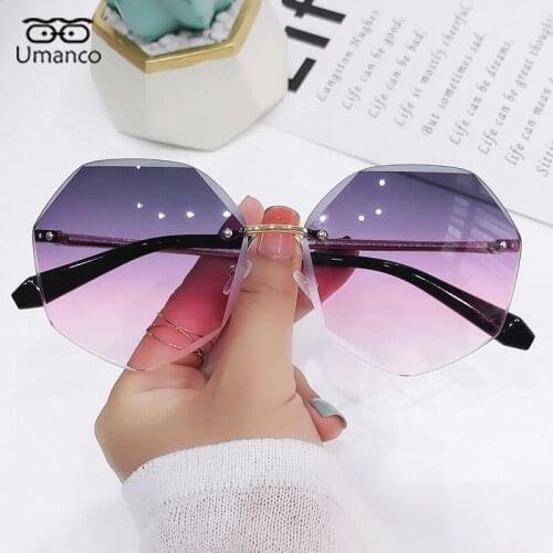 Umanco Polygon Rimless Sunglasses for Women Fashion Gradient Geometric Eyglasses Female UV400 Sunglasses Outdoor Eyewear