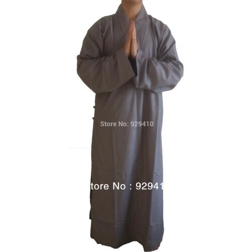 UNISEX gray zen cotton Buddhism Shaolin monks buddhist robe suits martial arts uniforms lay meditation clothing Spring&Autumn