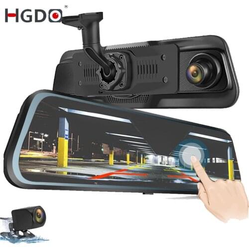 HGDO 10" Touch Video Recorder Rear View Camera Mirror Dash Cam FHD 1080P Car DVR Night Vision Auto Driving Recorder Mount Dvrs