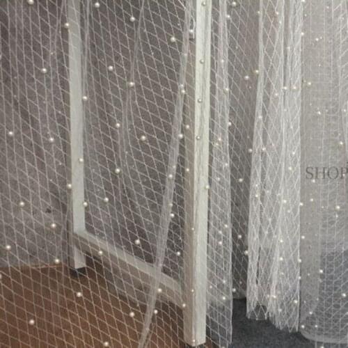 Beaded Pearl Mesh Lace Fabric DIY Wedding Dress Skirt Curtain Background Fabric