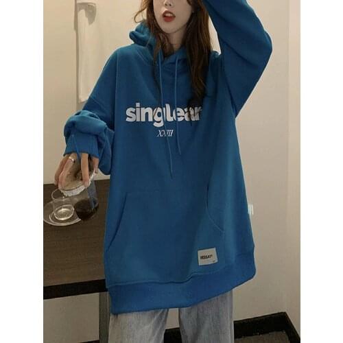 Sportswear Womens Autumn And Winter Loose Korean Slouchy Thickened Crew Neck Top