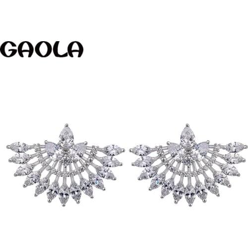 GAOLA 2017 New Arrival Silver Plated Pan Shape Green Zirconia Stud Earring Luxury Jewelry for Bridal Women GLE6350