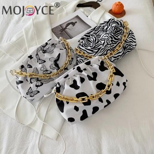 Women Animal Pattern Printing Underarm Bags Simple Thick Chain Cloud Shoulder Bags Small Female Nylon Handbags