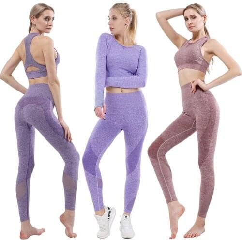 2 PCS Seamless Women Yoga Set Workout Sportswear Gym Clothing Fitness Crop Top Yoga Bra High Waist Seamless Leggings Sports Suit