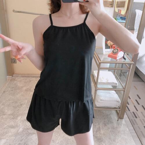 2021 Women 2pcs Pajama Set Milk-Silk Sleepwear Sexy Strap Spaghetti Shorts Pajama Sets Ladies Nightwear Home Clothes Plus Size