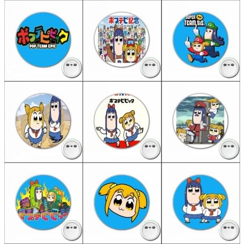 Cartoon Pop Team Epic Cosplay Badge anime Brooch Pins for Backpacks bags Badges Button Clothes Accessories 1pcs