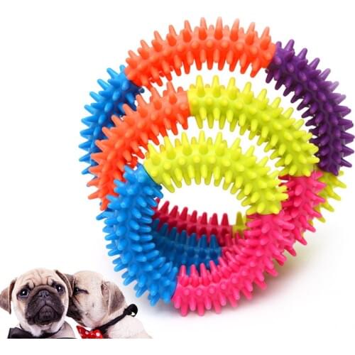 1Pcs Multicolor Non-toxic Circle Rubber Pet Dog Puppy Dental Teeth Healthy Chew Biting Ring Play Toy Dog Toys Pet Dog Cat Puppy