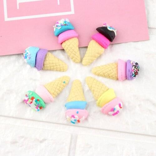 10pcs 15*33mm DIY Soft ceramics polymer resin clay ice cream cone charms cabochon jewelry making ornament decorative material