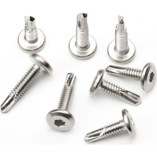 100pcs 410 stainless steel M5 flat head hex drill tail self-tapping screws