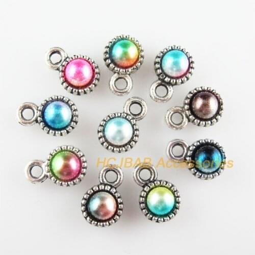 20 New Round Charms Mixed Acrylic Flower Pendants Tibetan Silver Tone 9x13mm