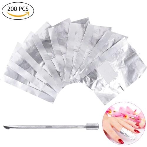 200PC/Bag Aluminium Foil Nail Art Soak Off Polish Nail Removal Wraps Nail Towel Gel Polish Remover Manicure Tool Gift steel push