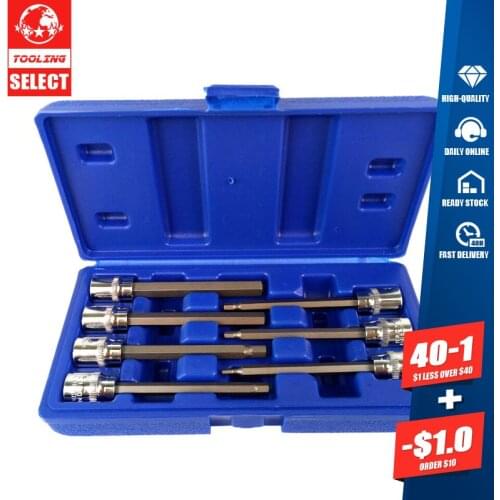 3/8 Inch 7 Piece Drive Extra Long Torx Bit Nuts Set Auto Car Repair Rotary Sleeve Type E Plum Socket Wrench Kit