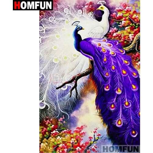 HOMFUN Full Square/Round Drill 5D DIY Diamond Painting "Animal peacock" Embroidery Cross Stitch 5D Home Decor Gift A07061