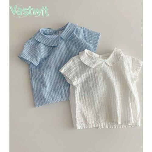 Baby Girls Blouse White Shirts Cotton Breathable Shirt Summer Short Sleeve Turn-down Collar Kids Baby Toddler Tops 6M 9M 12M 24M