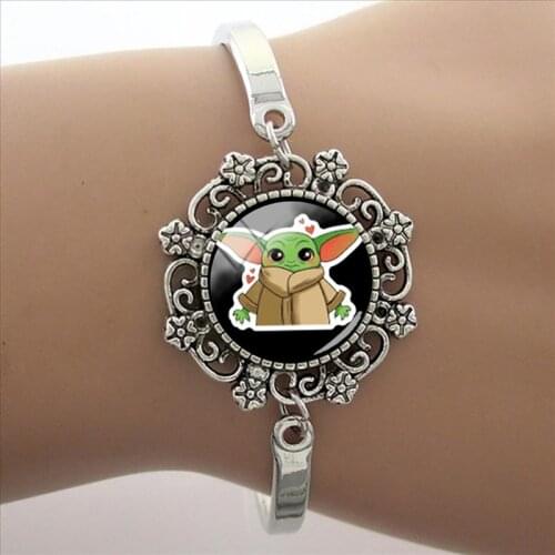 Disney Yoda Baby Art Photo Glass Dome Bracelet Cartoon Animation Star Wars Fashion Charm Ladies Gift High Quality Lace Bracelet