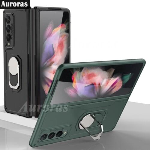 Auroras Case For Samsung Z Fold3 Cover Shockproof Armor Finger Ring Magnetism Holder Cover For Samsung Galaxy Z Fold 3 Case