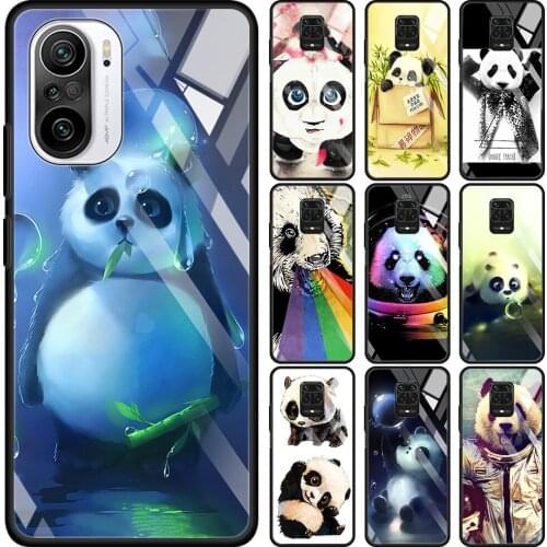 Transparent Glass Case For Redmi Note 9S 9 8 Pro 8T 7 9C 9S 6A 10 K40 K30 9T 8A Bumper cute panda series