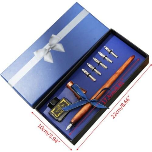 Wooden English Calligraphy Dip Pen Fountain Pens Holder with Ink Nibs Set Offices School Stationery Gift M17F