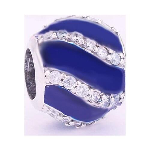 Fit Original Brand Charm Bracelet 925 Sterling Silver Blue Enamel Mix Zircon Stripe Bead For Making Women Berloque 2021