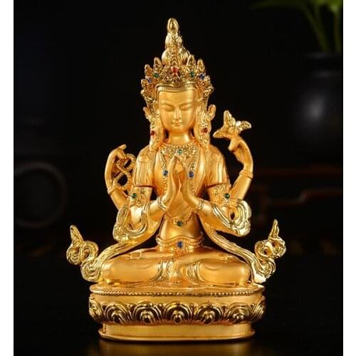 HOT SALE HOME Talisman House Protection # Gilding brass Tibetan Buddhism Four-armed Avalokitesvara Bidhisattva statue