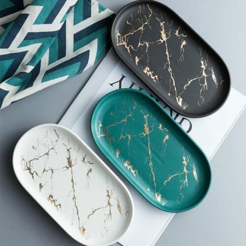 Northern European-Style Ceramic Marbling Oval Tray Jewelry Storage Tray Bathroom Cup Storage Tray