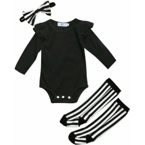 0-24M Newborn Infant Baby Girl Clothes Set Top Bodysuits+Striped Socks+Headband 3pcs Spring Autumn Toddler Girls Outfits Set