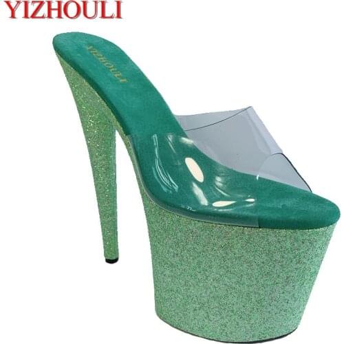 Summer party slippers, transparent upper 20cm, sexy 8 inch heels, multi-color sequined soles, club pole dancing shoes