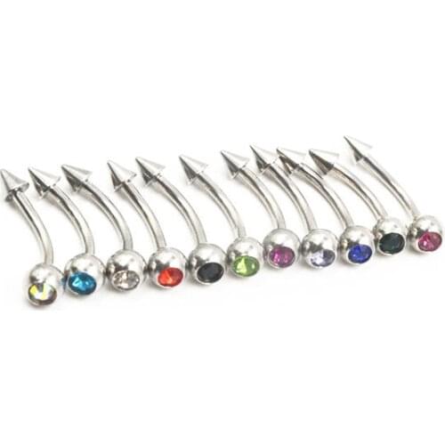 LOT100pcs Free Shippment Body Piercing Jewelry - Mix Gems Eyebrow Lip Tragus Bar Piercing Curved 16g Eyebrow Piercing