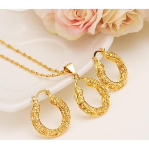 Ethiopian set Jewelry bag Pendant Necklace Earring Gold Color African Bridal Wedding Jewellery Arab mother girlsgift DIY charms