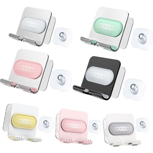 Shower Wall Mount Phone Holder Rack Universal Adhesive Cell Phone Stands Hands Free Punch-Free Shelf Bracket Kitchen Office