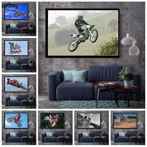 Wall Art Poster Motorbike Cross Racing Motocross Freestyle Moto Retro Pictures Prints Canvas Painting for Living Room Home Decor